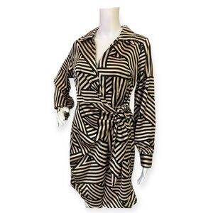 Sincerely Jules Black & Gold Geometric Wrap Dress